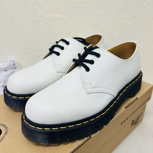 Dr. Martens 1461 Bex Plain Toe Derby Smooth White Patent Leather Oxford Shoes